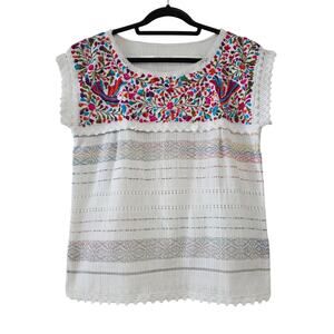 Handmade Mexican Embroidered Top – Size Large – Boho Festival Blouse